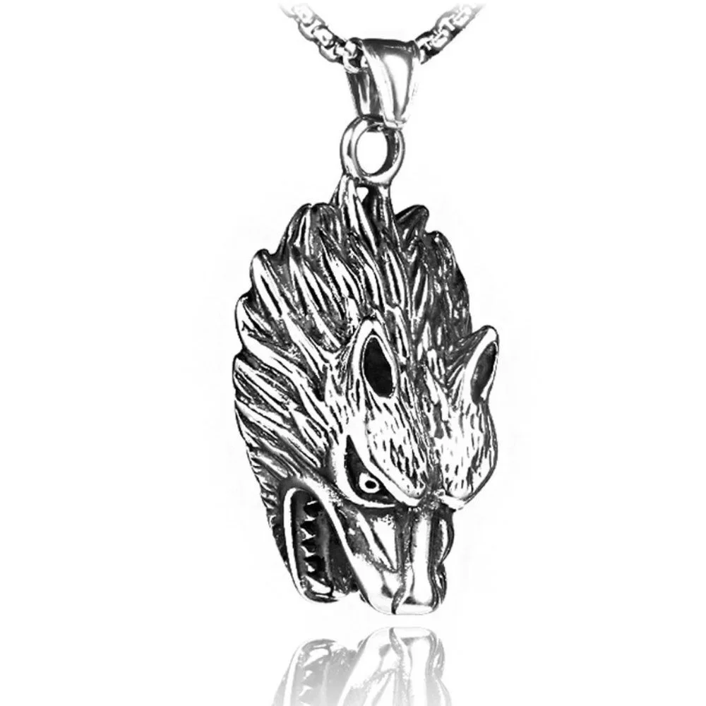 ❤️Hip Hop Hollow Trendy Wolf Head Pendant necklace for women/men, N90201P202